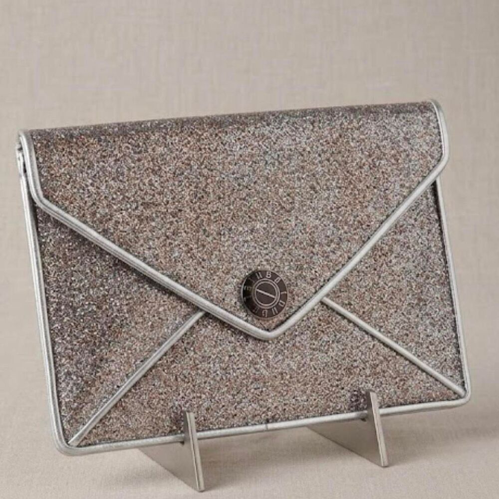 Henri Bendel Women's Silver Glitter Envelope Clutch Bag